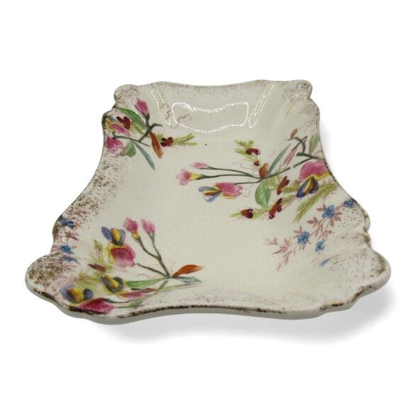 Ceramic Trinket Decorative Dresser Tray Hand-Painted Floral Scalloped Edge Vinta - Picture 6 of 11